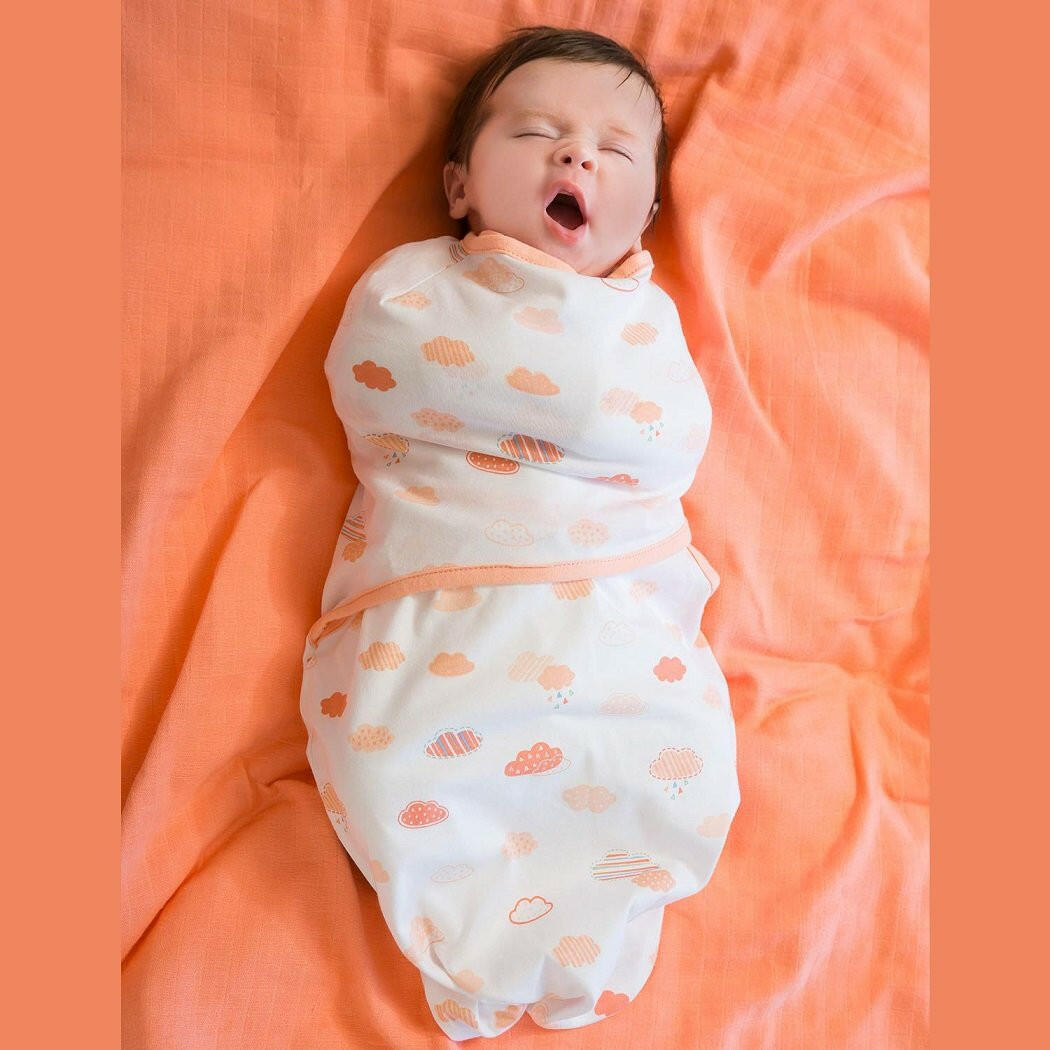Clevamama Baby Swaddle to Sleep Wrap (Coral Clouds) Newborn Size: 0-3 Months