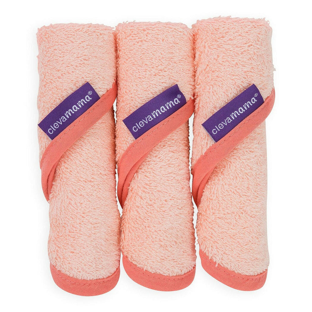 ClevaMama Bamboo Baby Washcloths - Set of 3 (Coral)