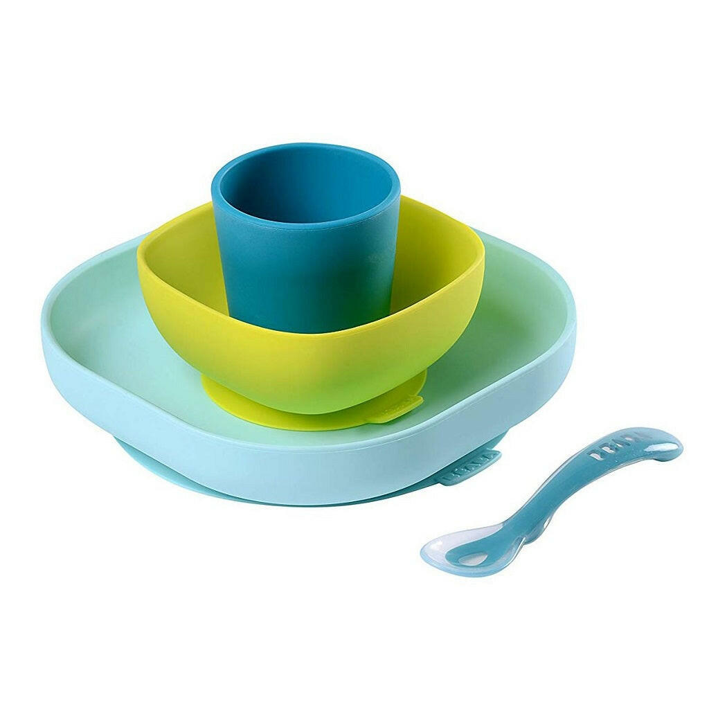 BEABA Silicone Feeding Meal Set - 4 Piece (Blue)