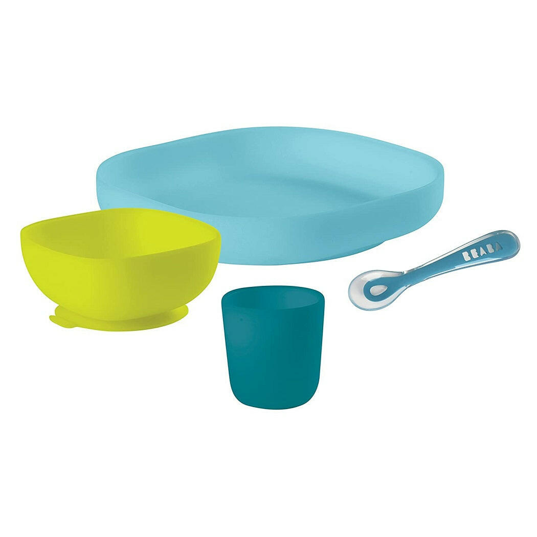 BEABA Silicone Feeding Meal Set - 4 Piece (Blue)