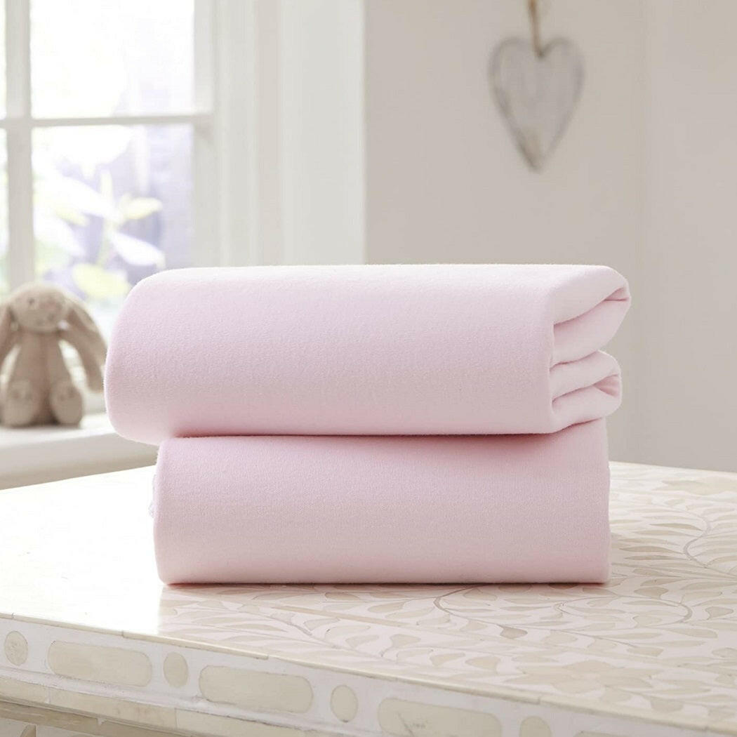 Clair De Lune Fitted Sheets for Pram/Crib Sheets - Pack of 2 (Pink) 90x40cm