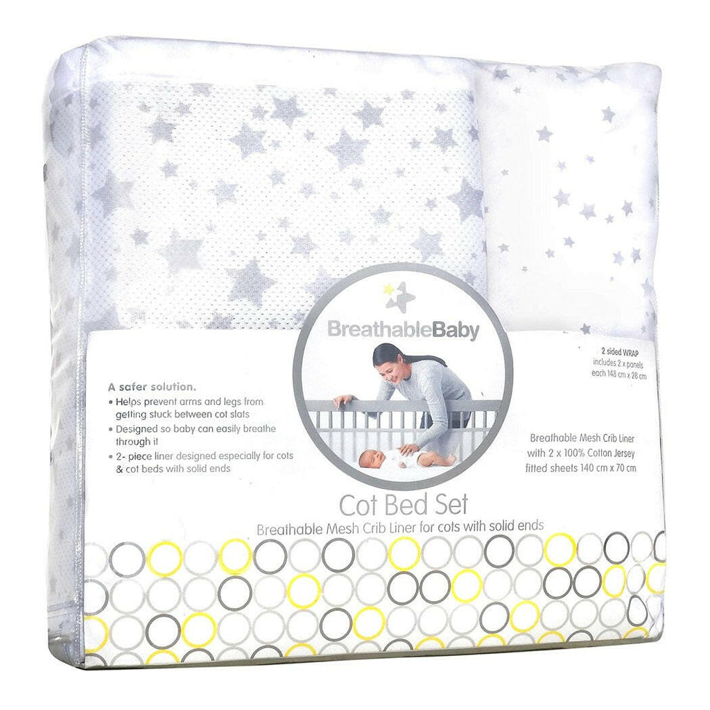 BreathableBaby Cot Bed Set (Twinkle Grey)
