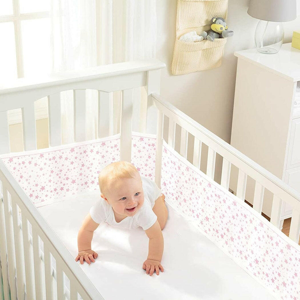 BreathableBaby Mesh Liner - 4 Sided (Twinkle Stars Pink)