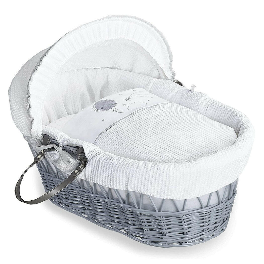 Clair de Lune Over The Moon Moses Basket (Grey Wicker Grey)