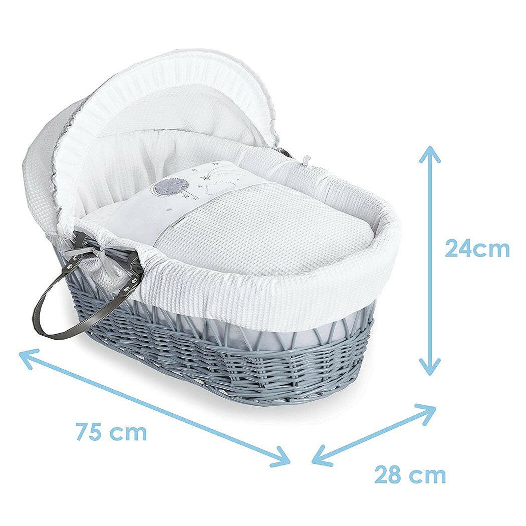 Clair de Lune Over The Moon Moses Basket (Grey Wicker Grey)