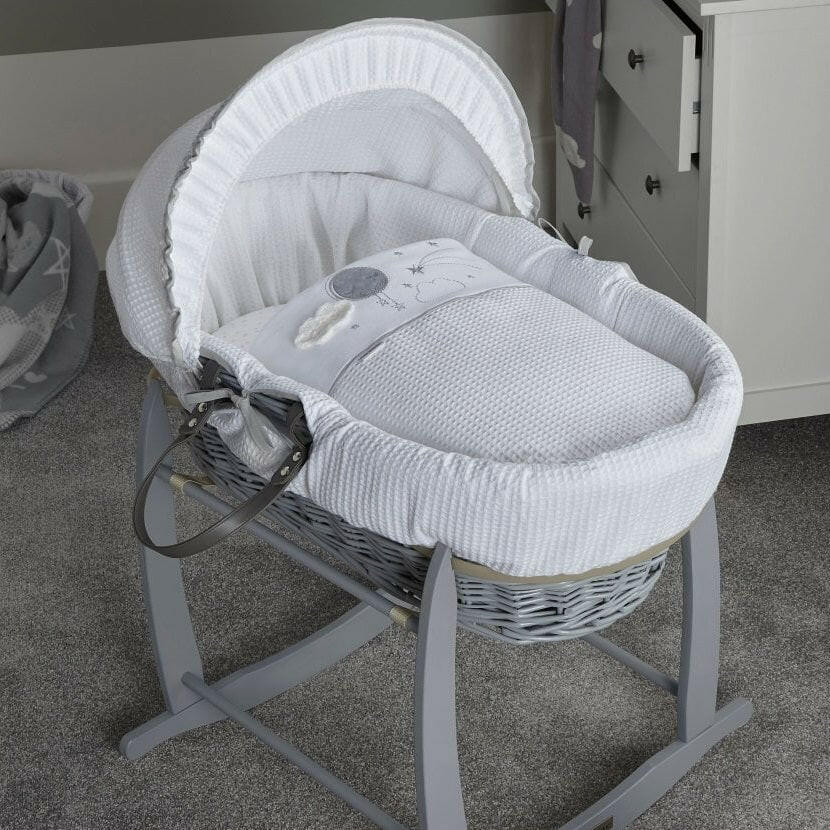 Clair de Lune Over The Moon Moses Basket (Grey Wicker Grey)