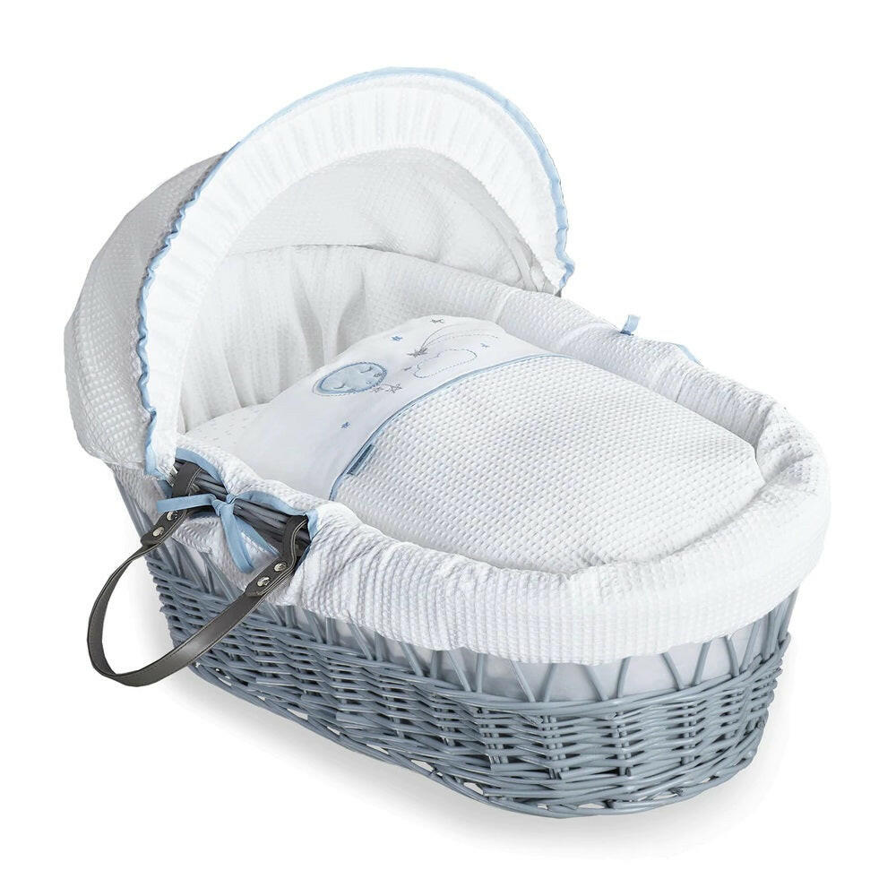 Clair de Lune Over The Moon Moses Basket (Grey Wicker Blue)