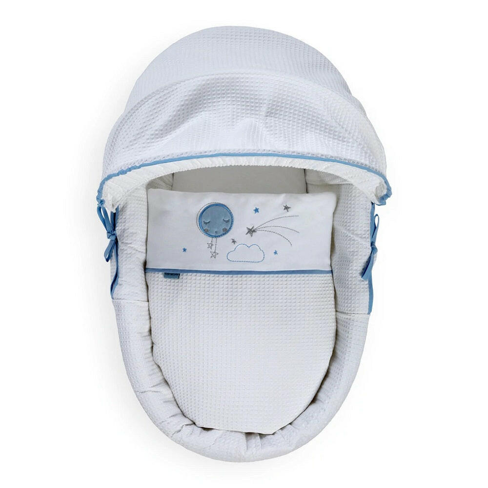 Clair de Lune Over The Moon Moses Basket (Grey Wicker Blue)