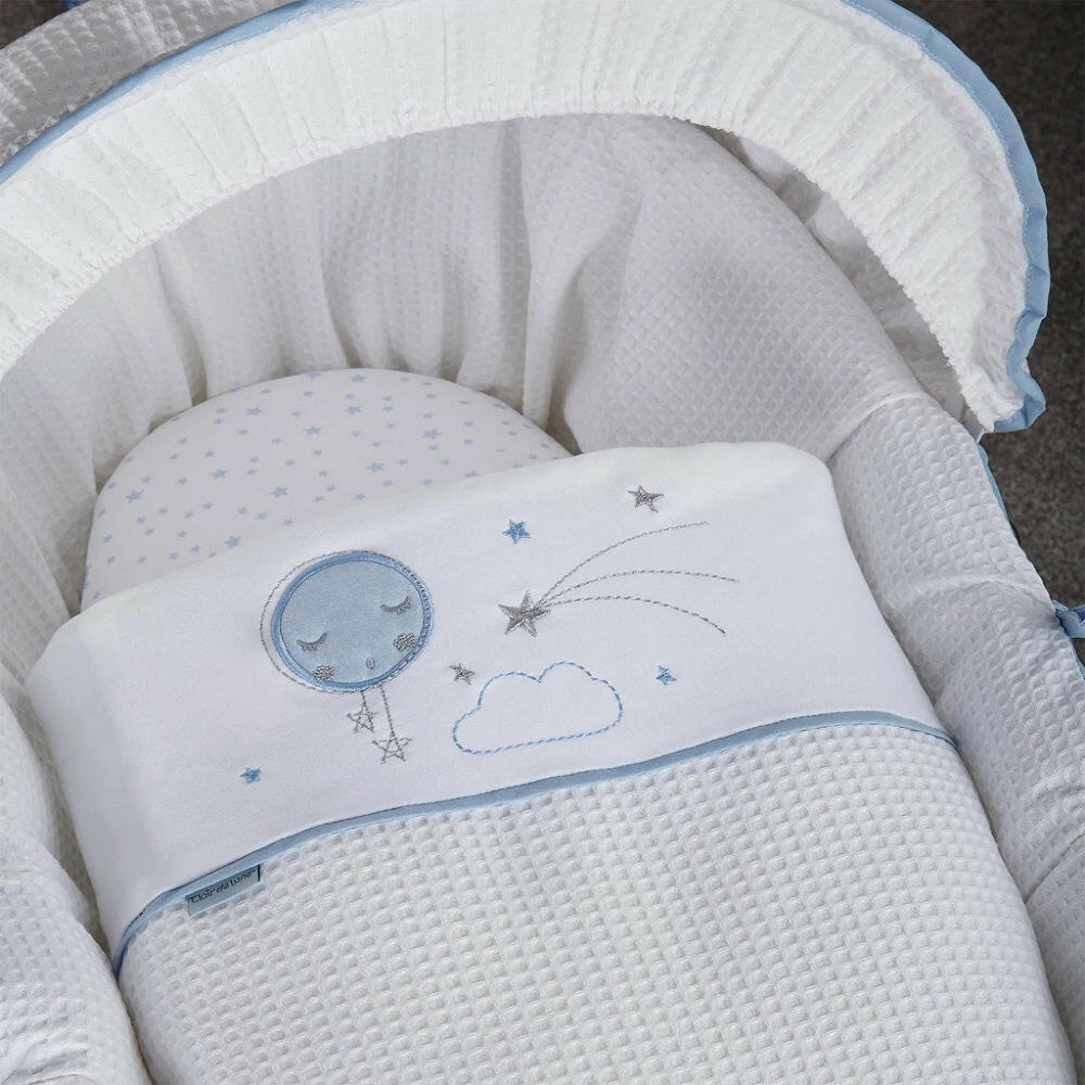 Clair de Lune Over The Moon Moses Basket (Grey Wicker Blue)