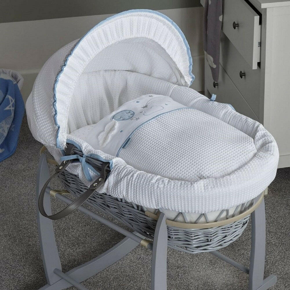 Clair de Lune Over The Moon Moses Basket (Grey Wicker Blue)