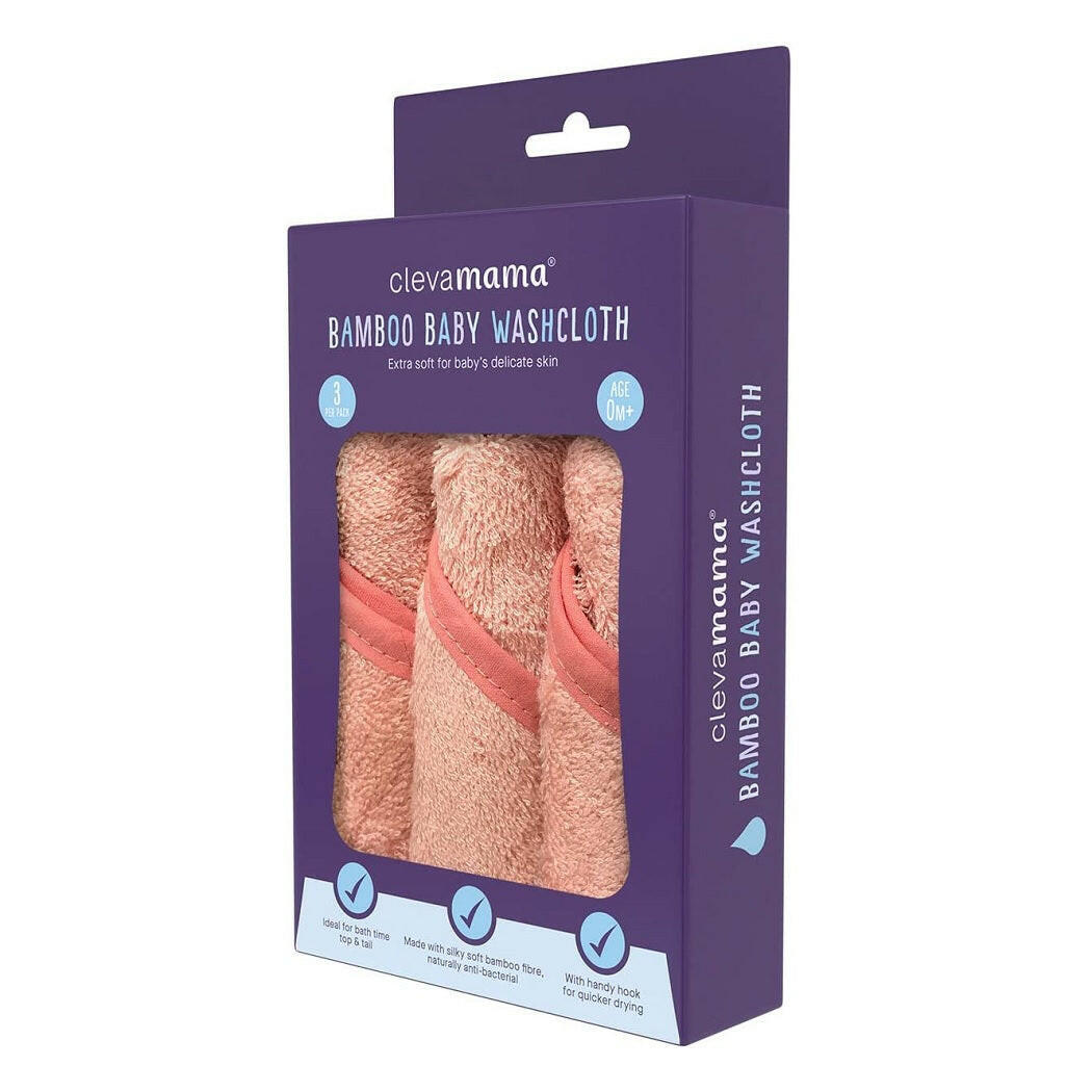 ClevaMama Bamboo Baby Washcloths - Set of 3 (Coral)