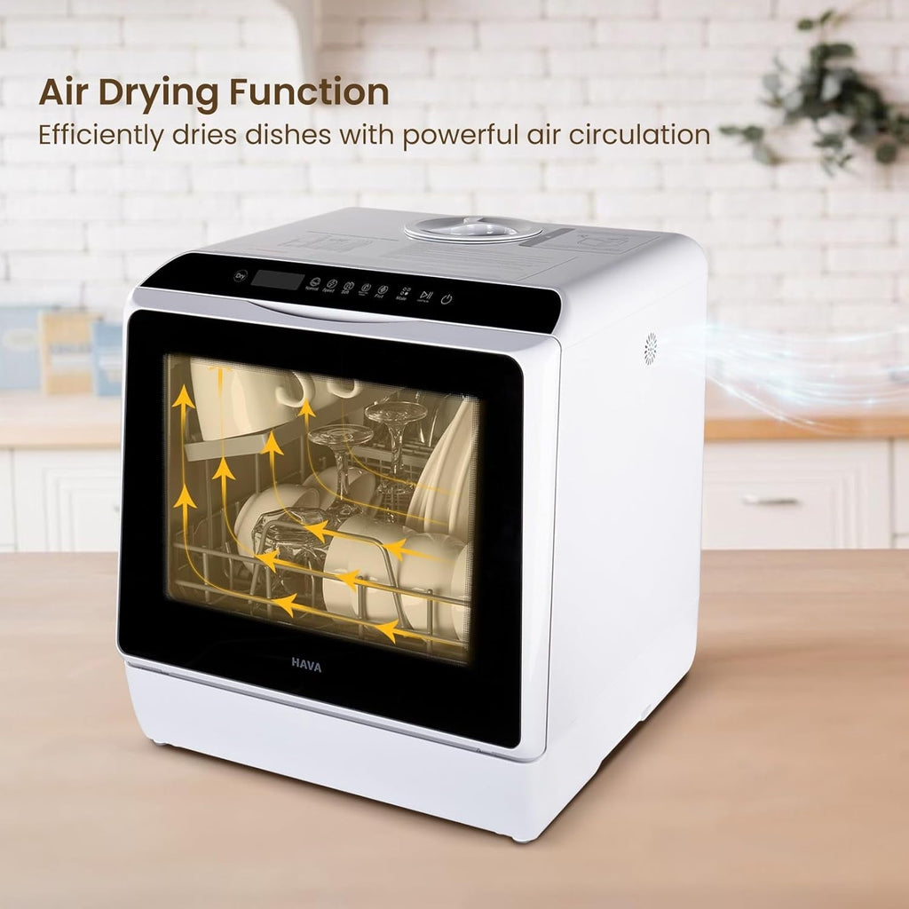 HAVA Table Top Dishwasher – Mini Countertop, Portable, 6 Programs, 5L Water Tank, No Installation Required